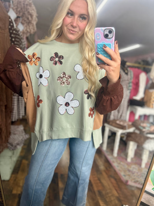 Fall Daisy Oversized Crewneck🤎DEAL🤎