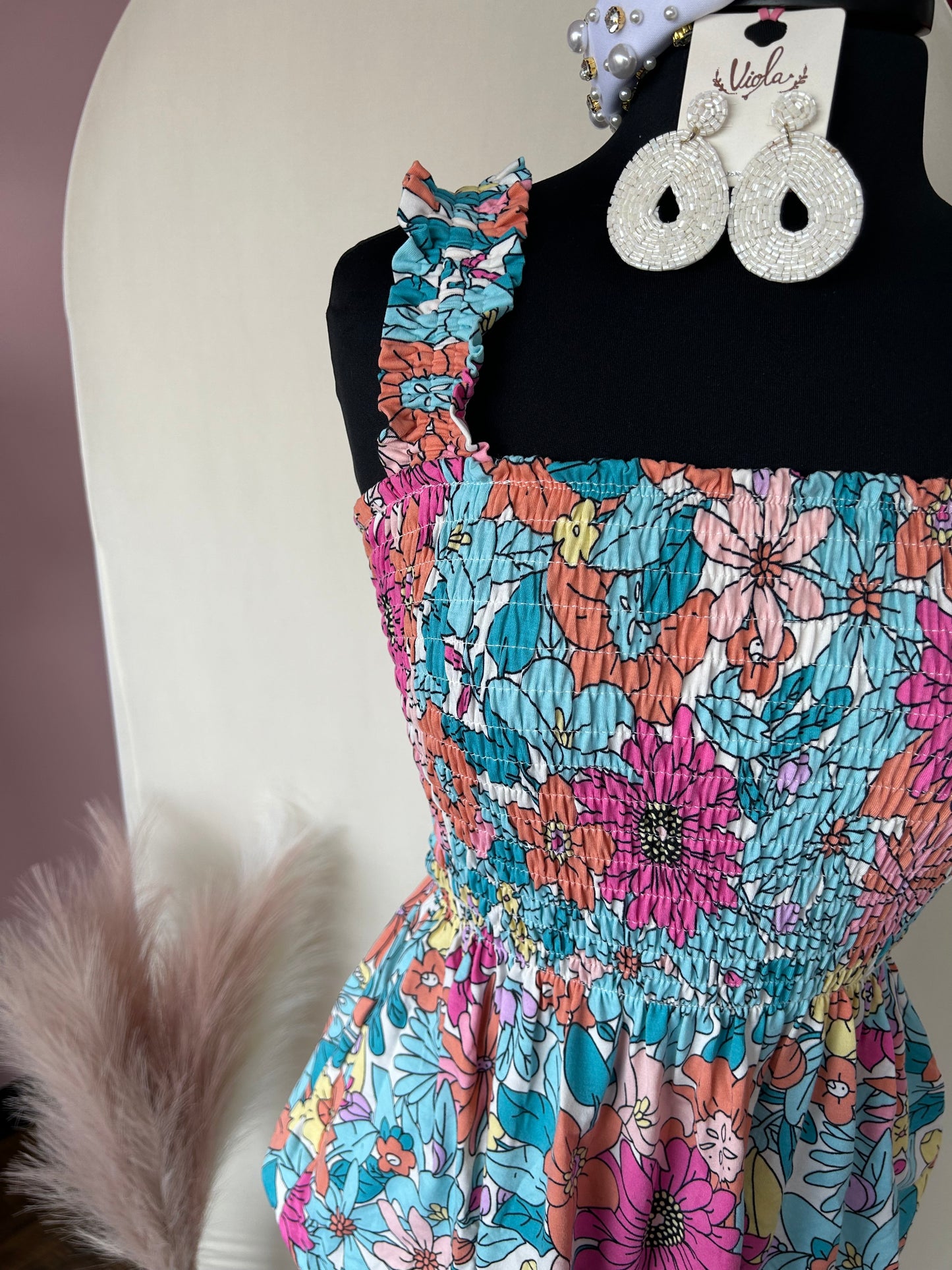 Retro Floral Smocked Tank