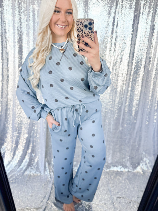 Blue & Brown Ribbed Polka Dot {SET}