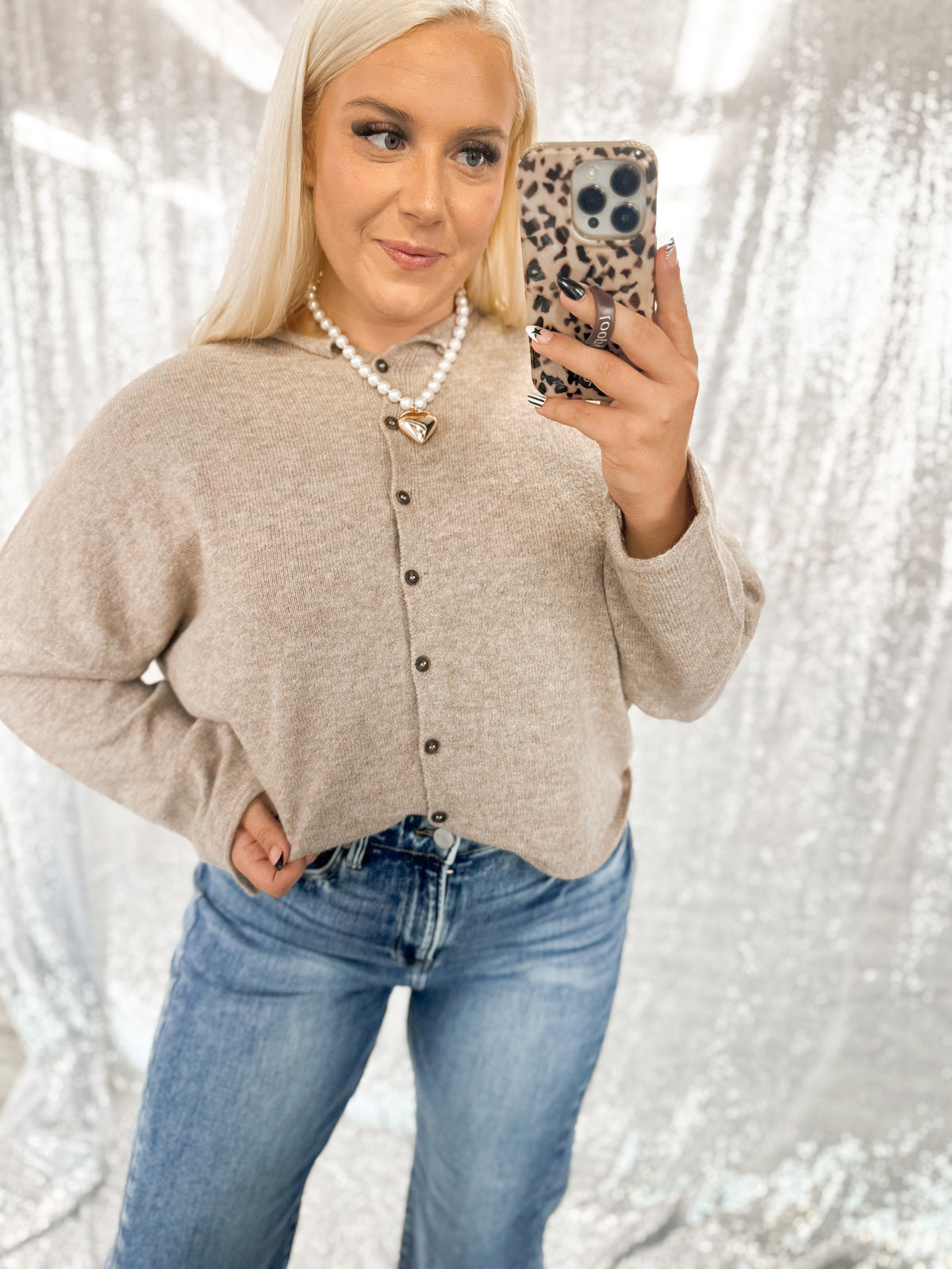 Taupe Raw Hem Button Cardigan