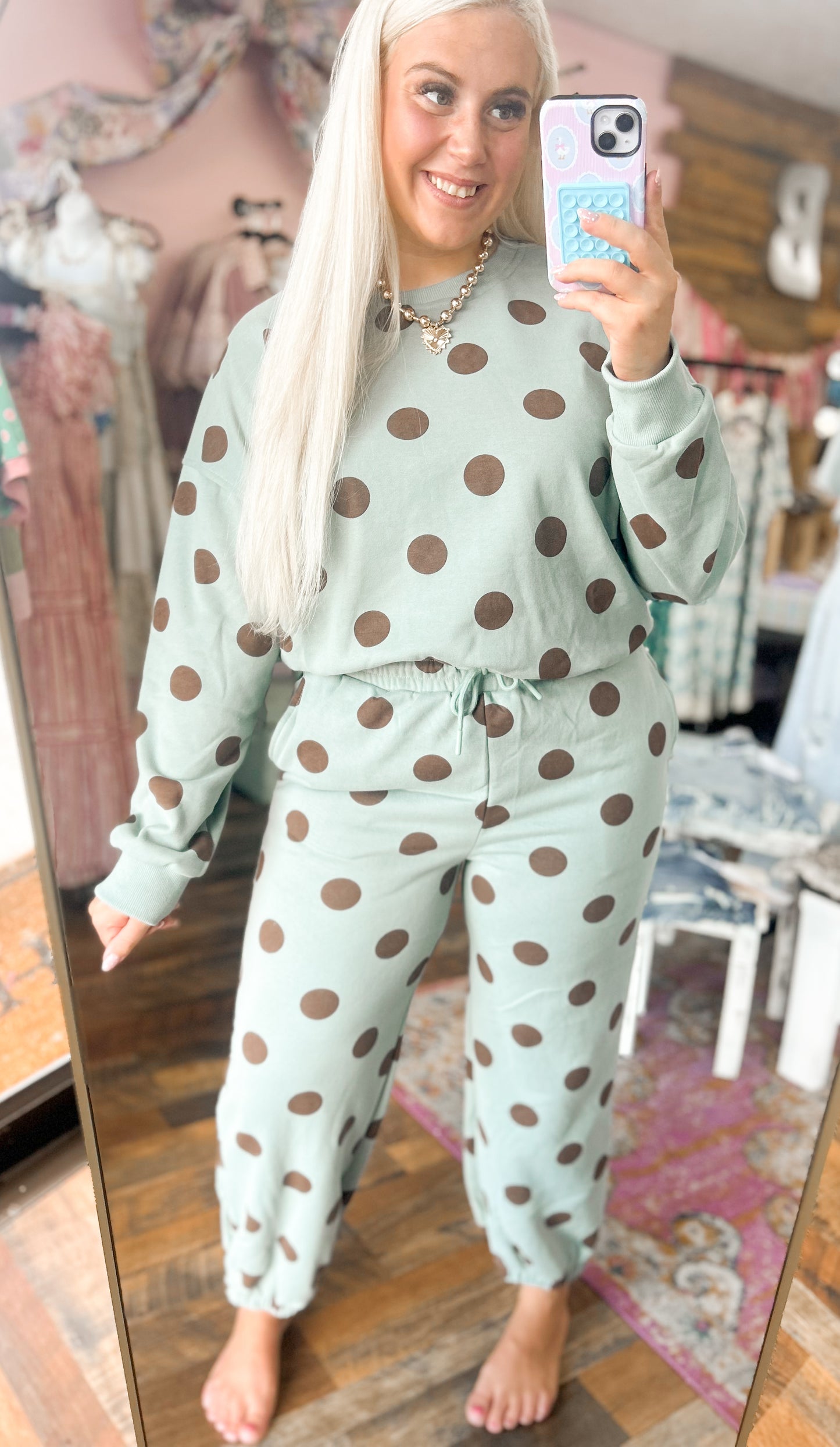 Mint & Chocolate Brown Polka Dot {Set}
