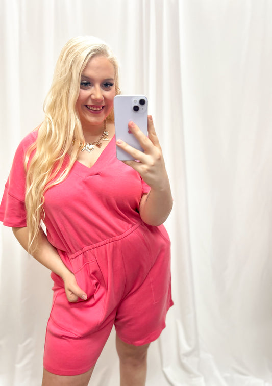 Pink Pocket Romper {CURVY}