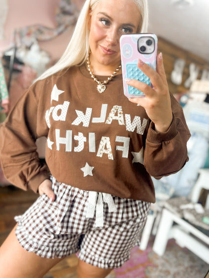 Walk By Faith Patchwork Appliqué Sweatshirt