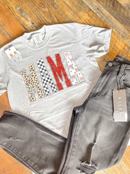 Mama Multi Checker Cherry Tee