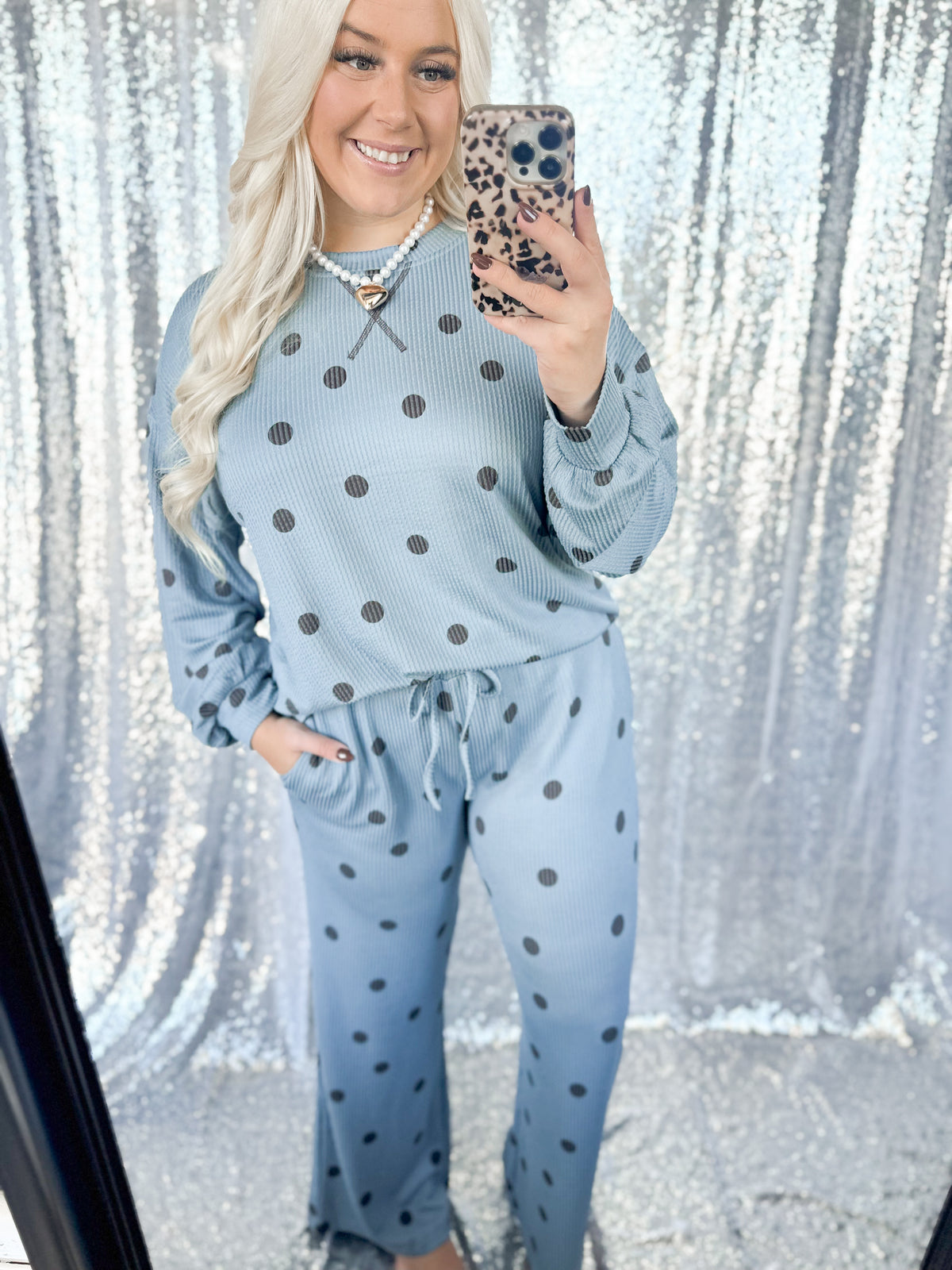 Blue & Brown Ribbed Polka Dot {SET}