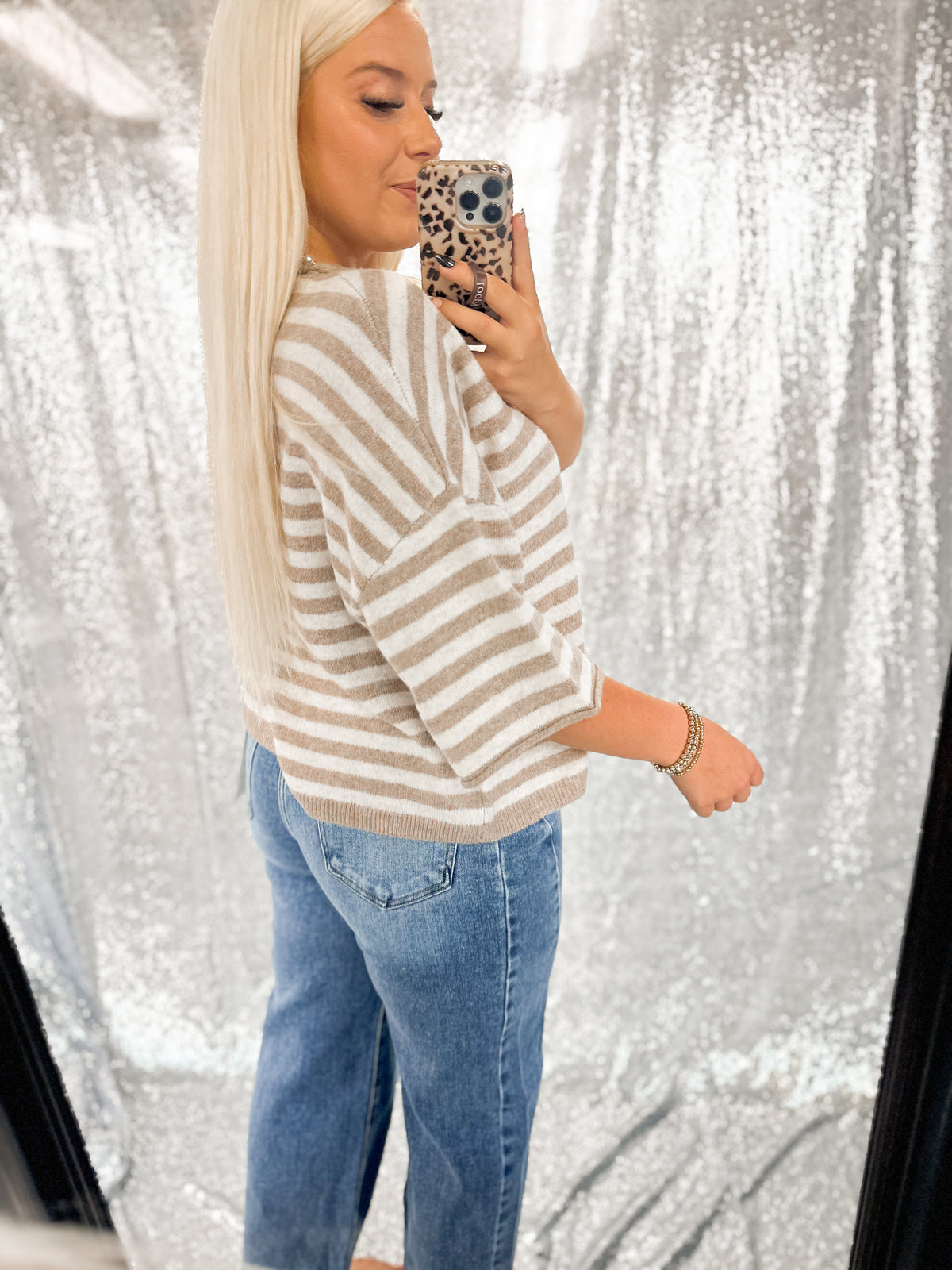 Taupe & Cream Chunky Knit Button Top