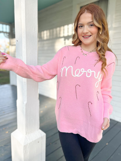 Candy Cane Lane Cursive Sweater