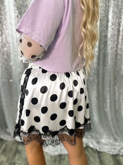 Polka Dot Lace Satin Skirt