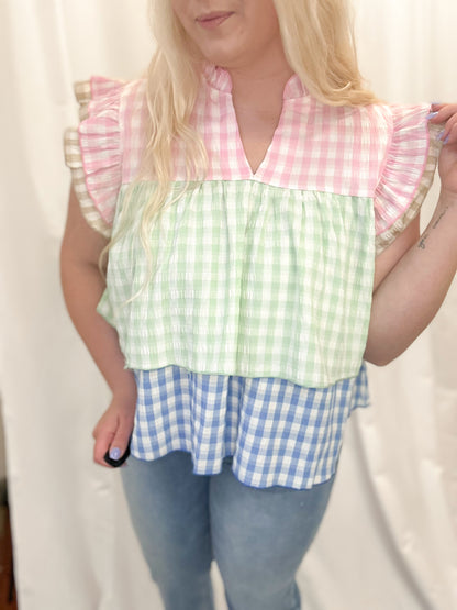 Gingham Ruffle Blouse