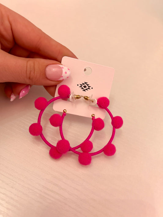 Pink Pom Pom Hoops