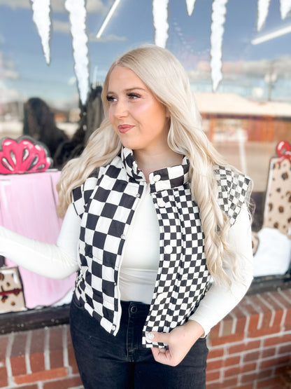Black Checker Puffer Vest