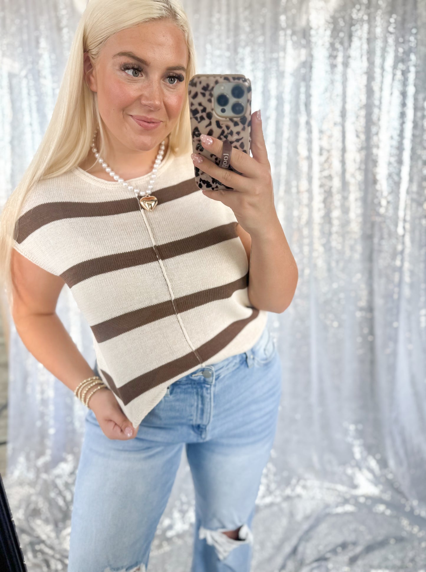 Mocha Striped Knit Tank