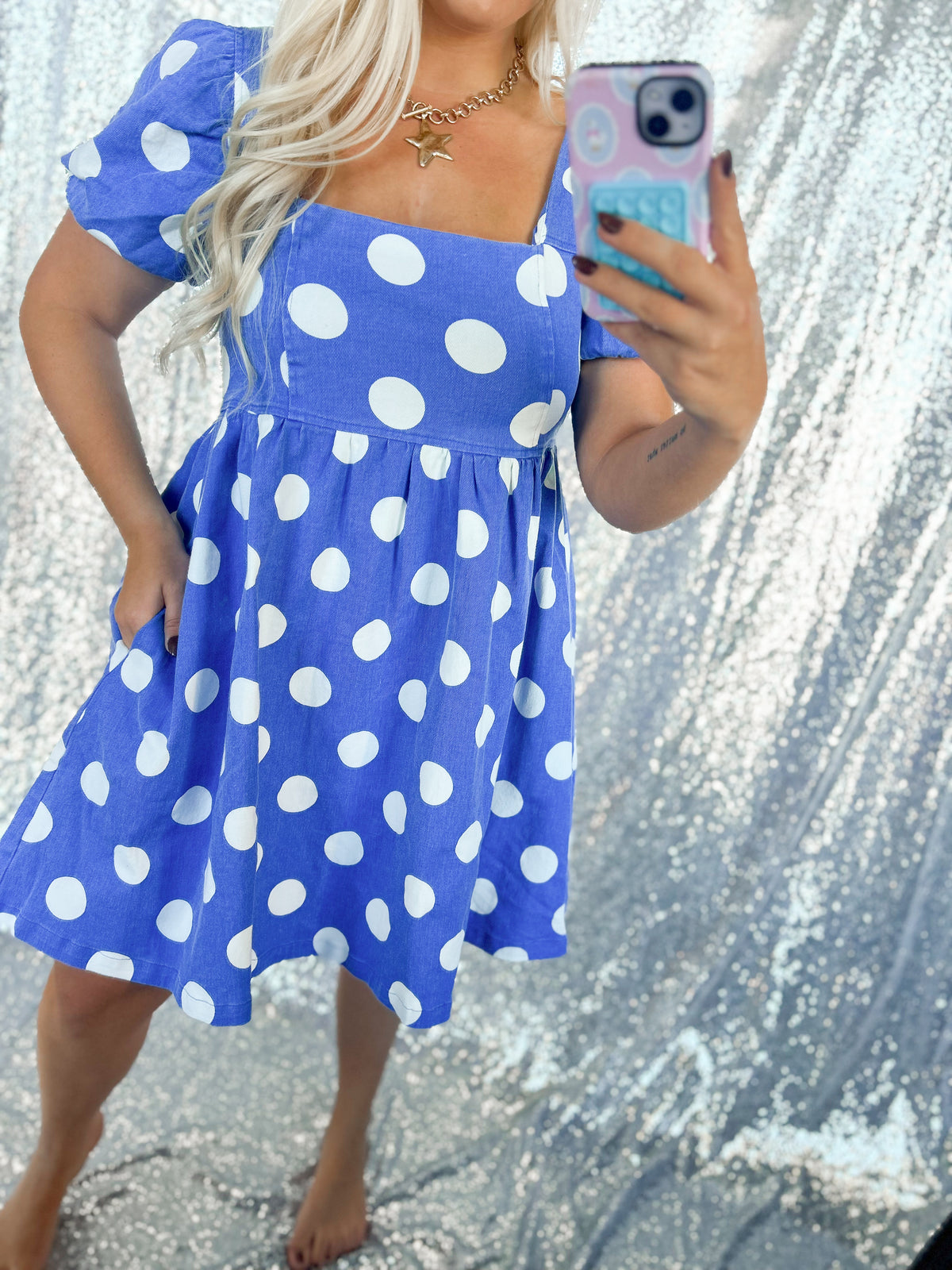 Denim Polka Dot Dress