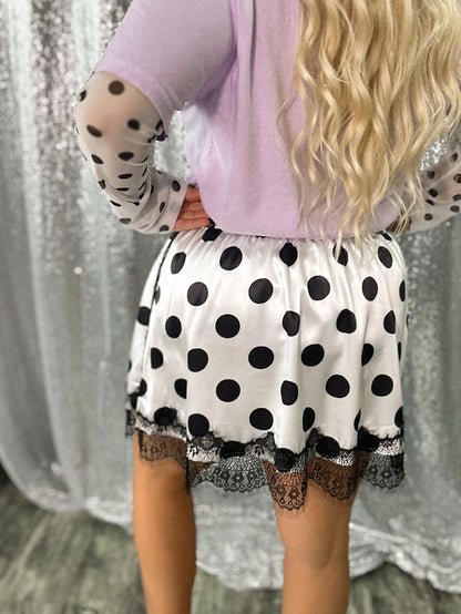 Polka Dot Lace Satin Skirt