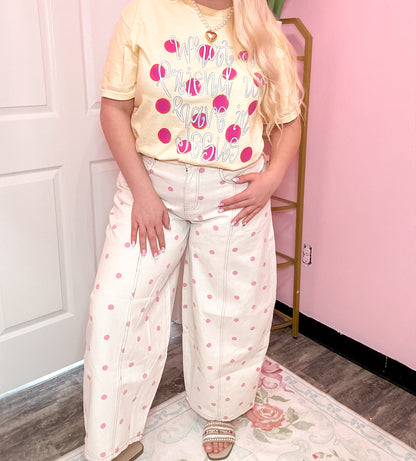 Pink Polka Dot Barrel Denim