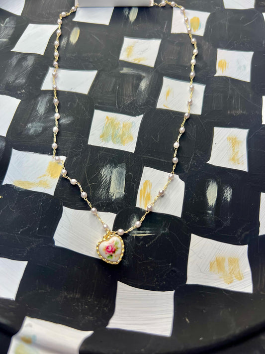 Pink Rose Vintage Pendant Necklace