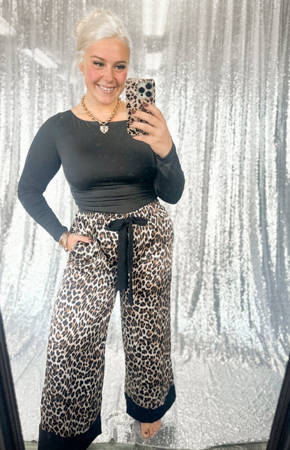 Leopard Satin Bow Pants