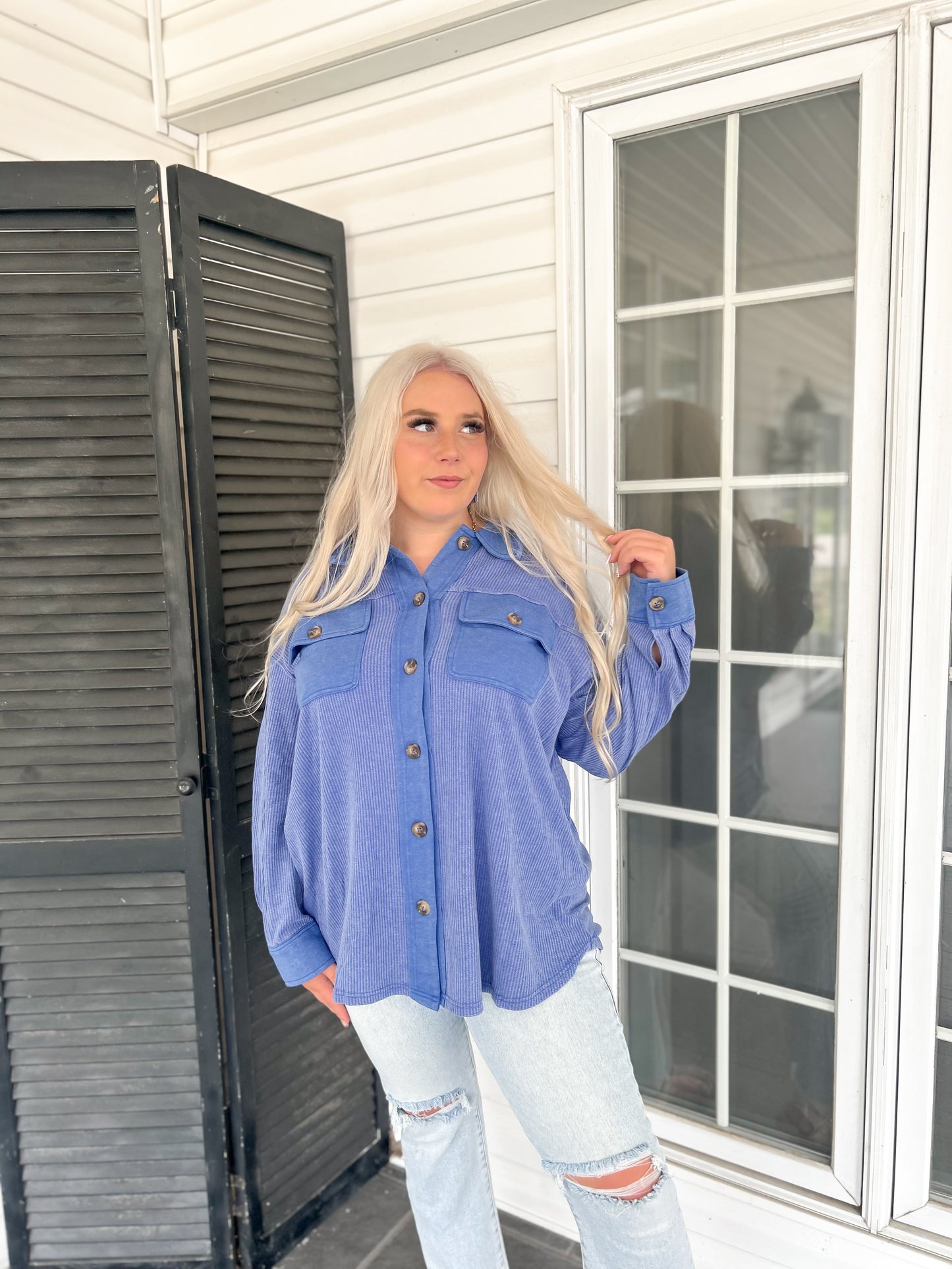 Royal Blue Mineral Wash Shacket