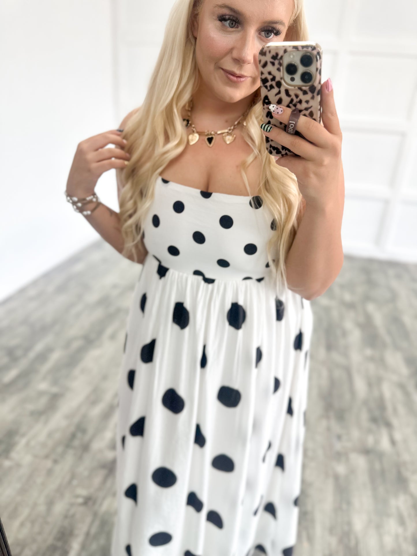 White Polka Dot Strap Maxi Dress
