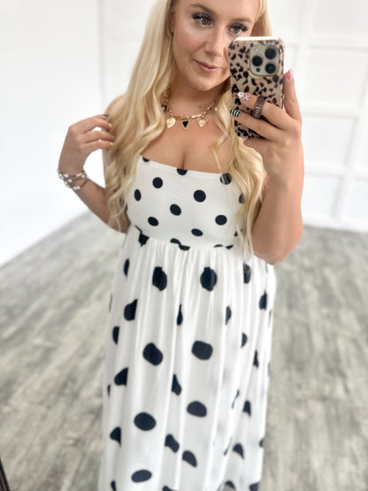 White Polka Dot Strap Maxi Dress