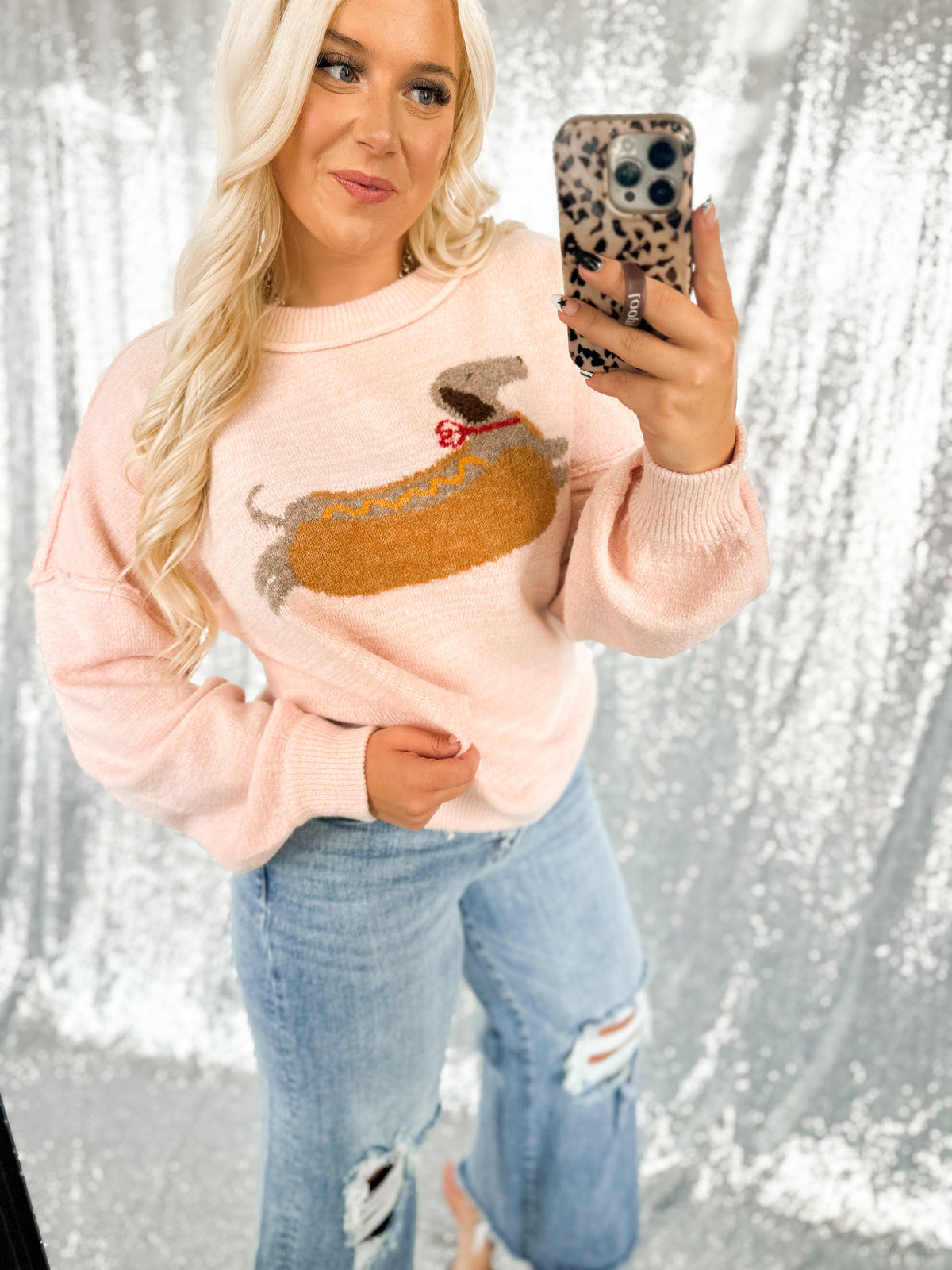 Pink Weiner Dog Sweater
