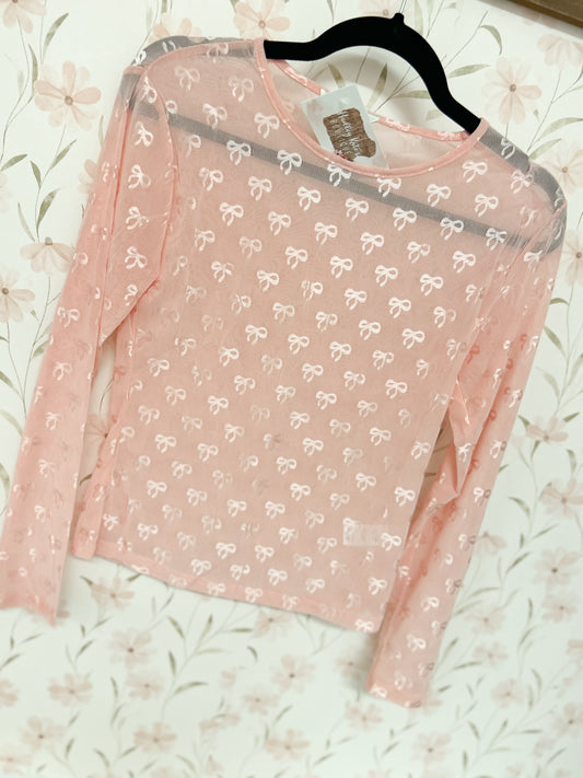 Pink Bow Layering Mesh Top