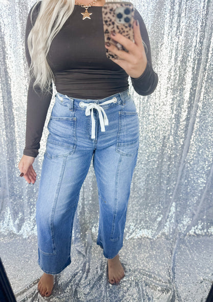 Risen Rope Tie Barrel Jeans
