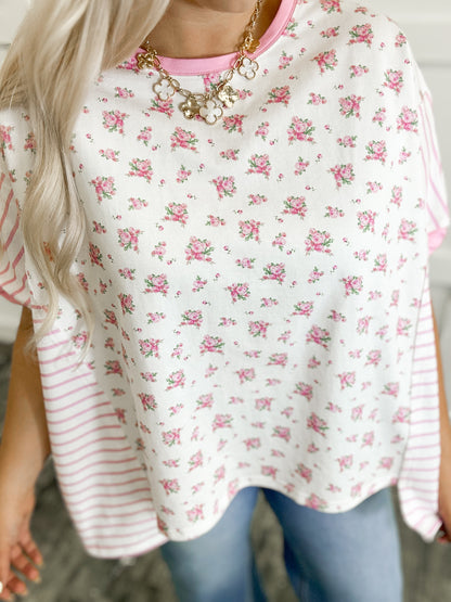 Pink Petals & Stripes Oversized Top