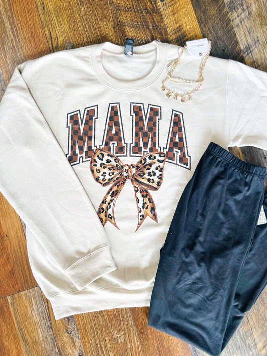 Mama Checker Leopard Bow Sweatshirt