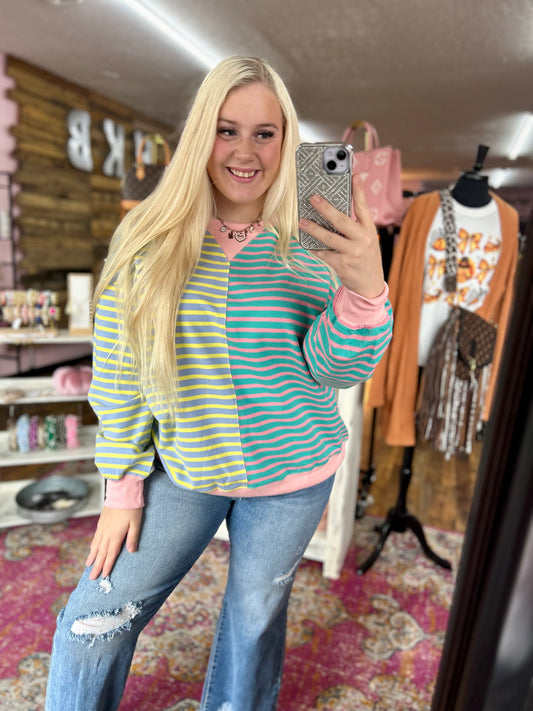 Colorful Striped Colorblock Crewneck