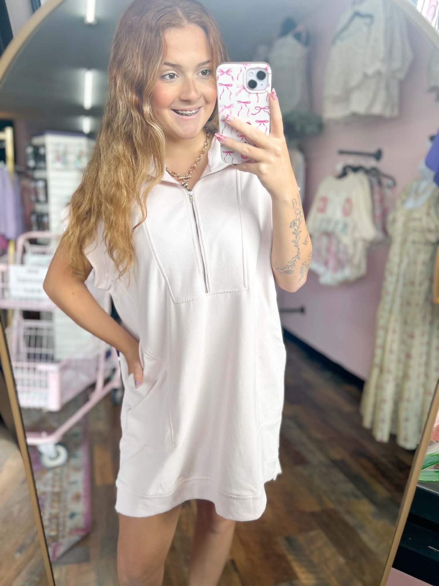 Heather Pink Athletic Zip Dress