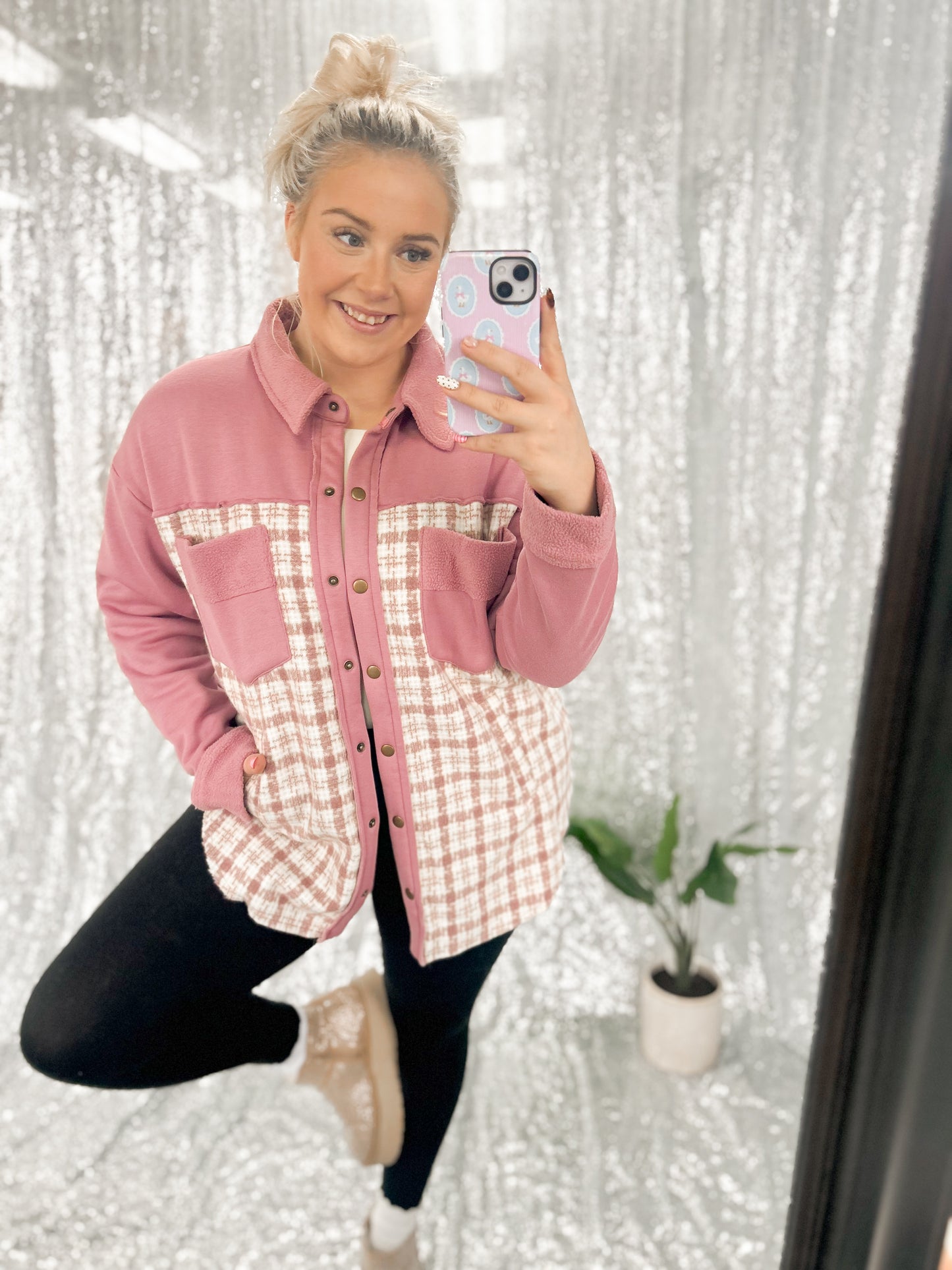 Rose Tweed Button Shacket