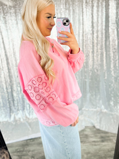 Pink Eyelet Lace Button Top