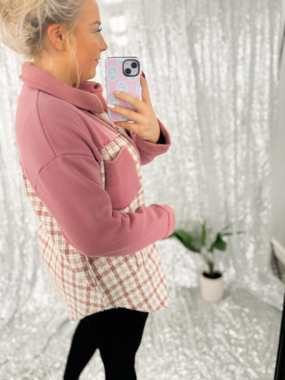 Rose Tweed Button Shacket