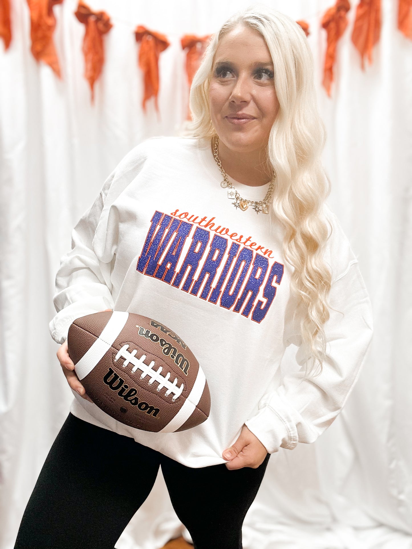 Southwestern Warriors White Embroidered Crewneck