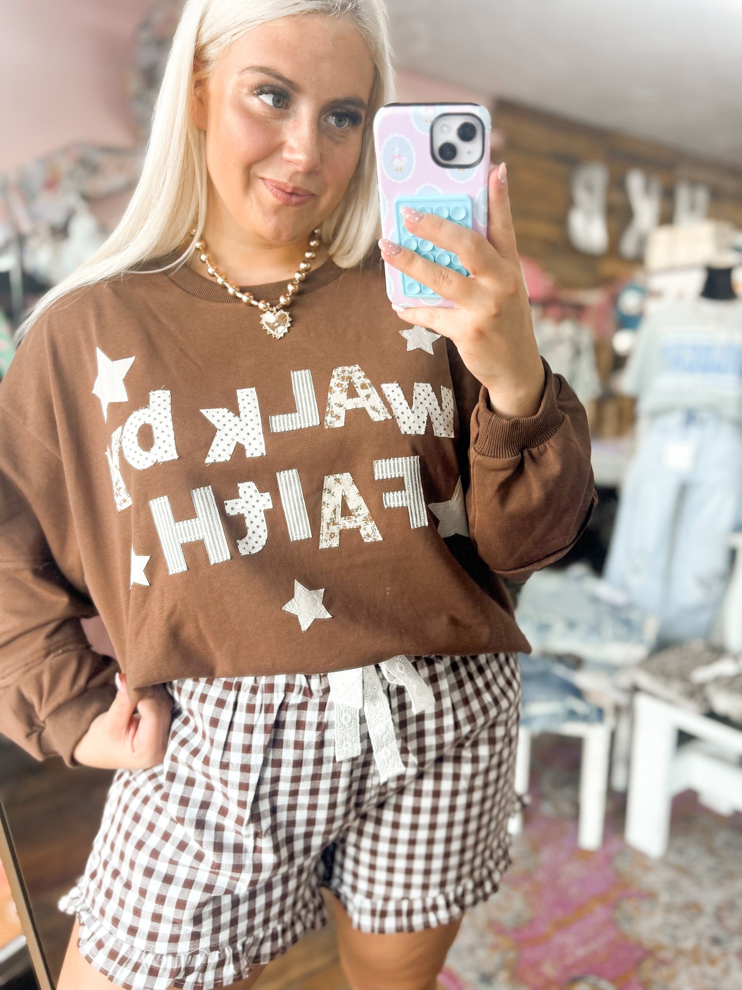 Walk By Faith Patchwork Appliqué Sweatshirt