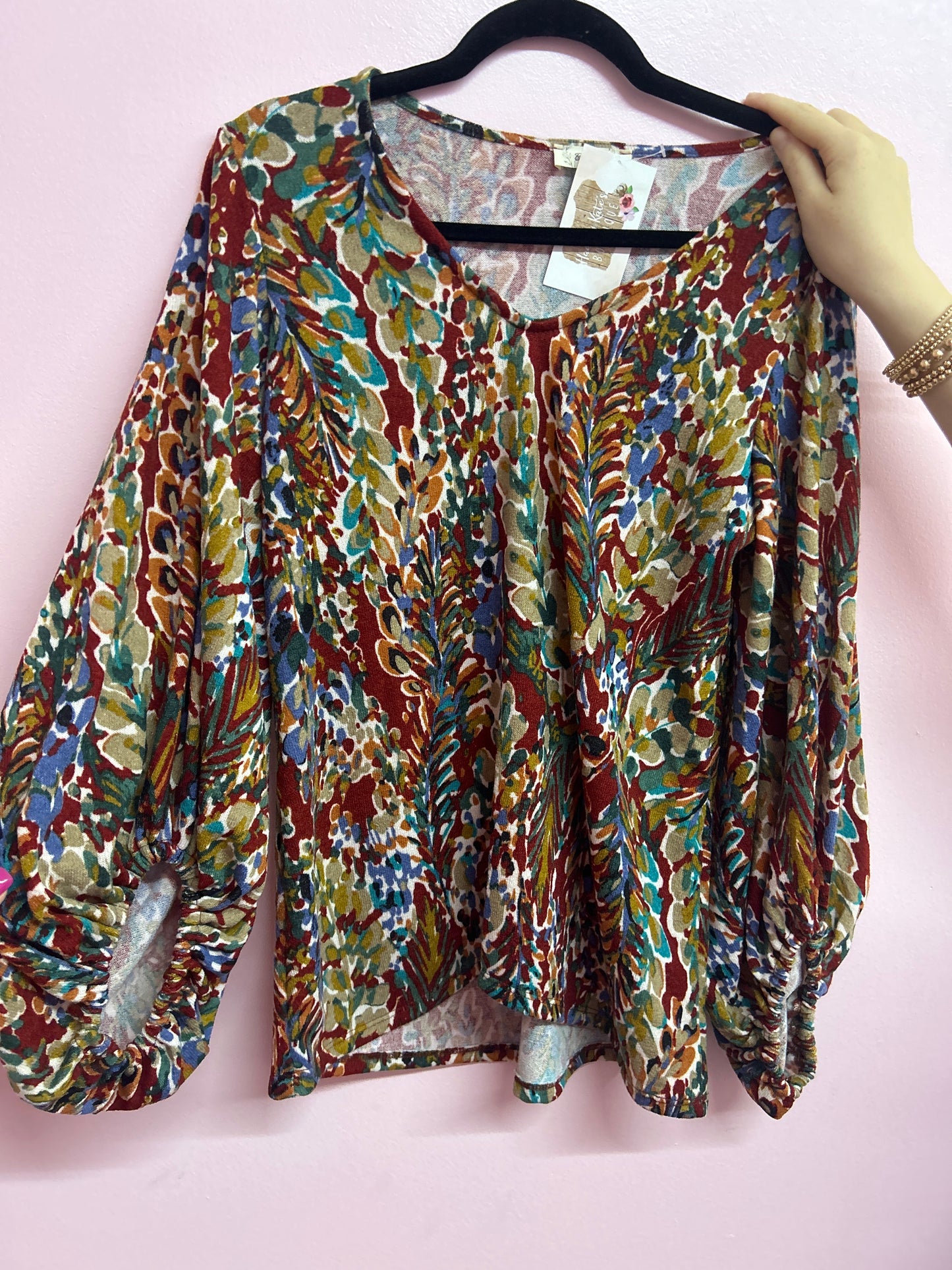 Rust Floral bubble Sleeve Top