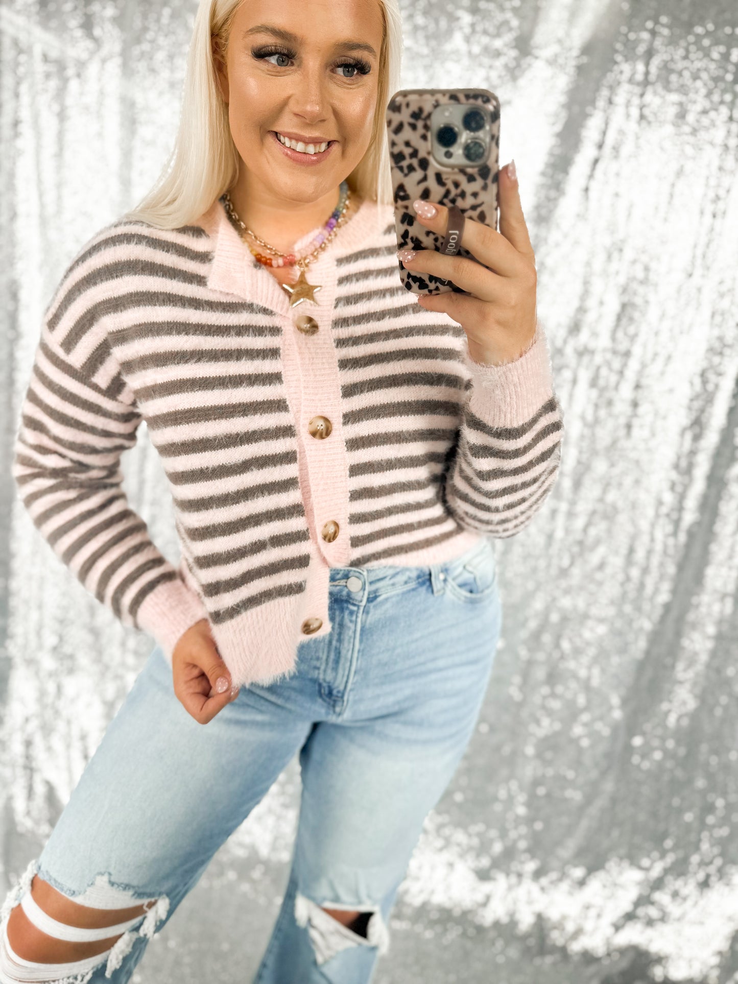 Bubblegum & Mocha Cozy Button Cardigan