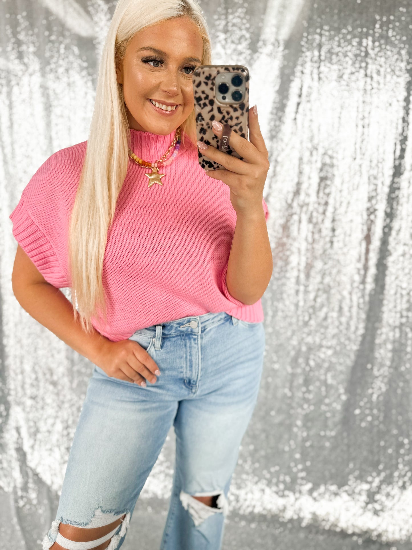 Bubblegum Pink Mockneck Sweater Top