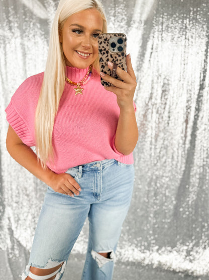 Bubblegum Pink Mockneck Sweater Top
