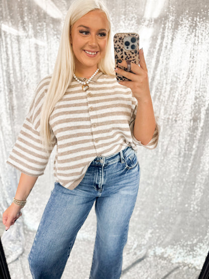 Taupe & Cream Chunky Knit Button Top