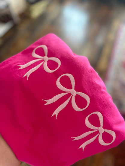 Pink Embroidered Bow Tee