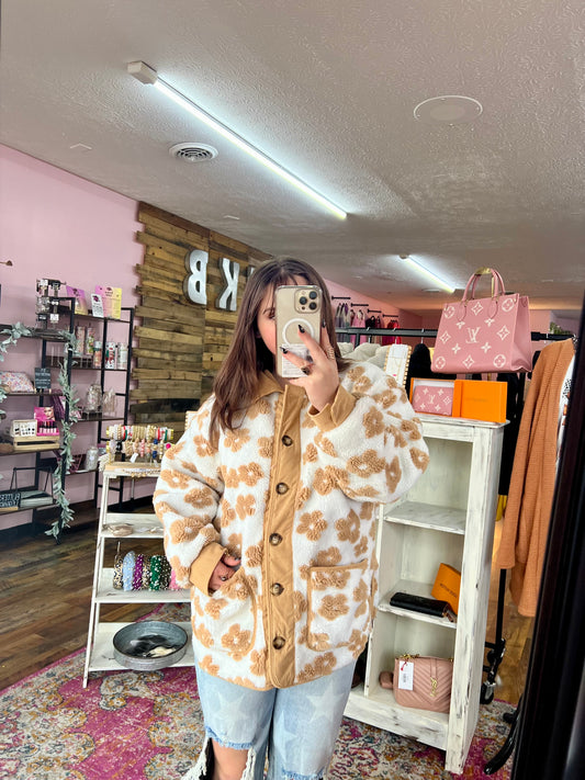 Retro Floral Sherpa Coat