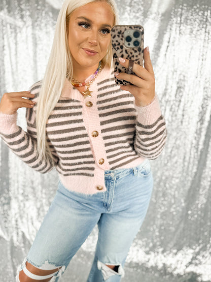 Bubblegum & Mocha Cozy Button Cardigan