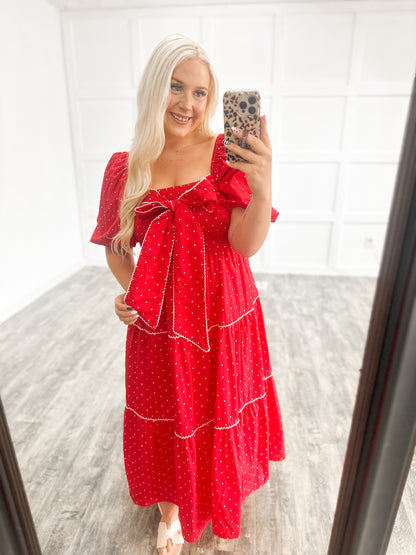 Red, White, & Darling Polka Dot Maxi Dress