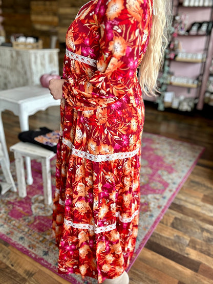 Autumn Lace Trimmed Maxi Dress