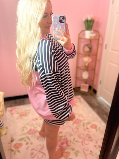 Navy/Pink Striped Mockneck Set