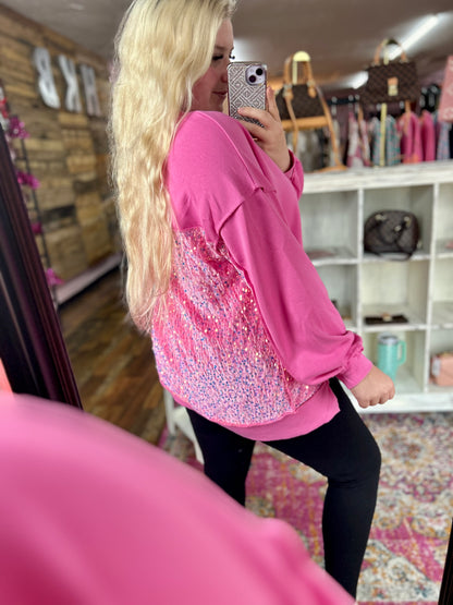 Pink Sequin Oversized Top