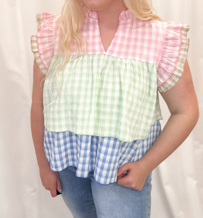 Gingham Ruffle Blouse