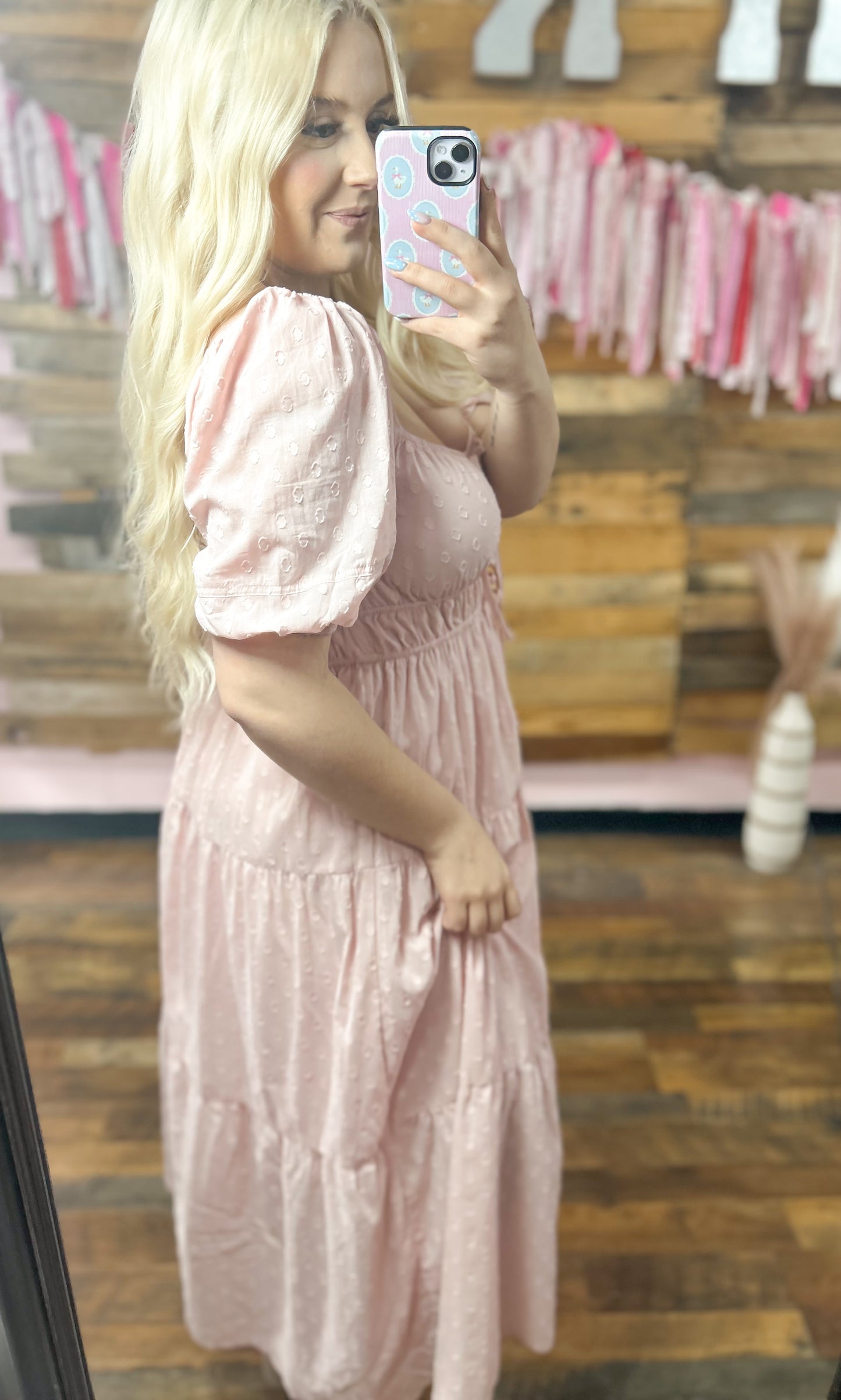 Baby Pink Swiss Dot Bow Maxi Dress